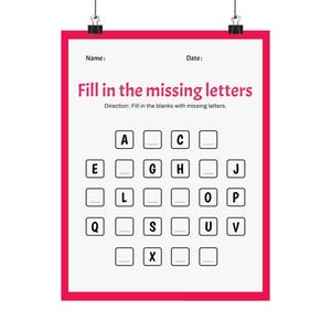 Letras del alfabeto, unir las letras, letra faltante, color, alfabeto, juego de 2, enseñanza, aprendizaje