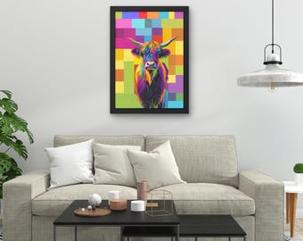 Pop Art Highland Cow Digital Print (27" x 40" | 300 DPI) - Vibrant and Colorful Wall Art