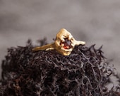 Gold Plated Sterling Silver Garnet Gemstone Ring Sterling Silver Ring Engagement Ring Elegant Ring Rose Cut Gemstone Garnet