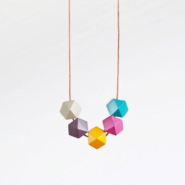 Wood Geometric Necklace / Geometric Necklace / Geometric Jewelry  / Light Colorful Necklace