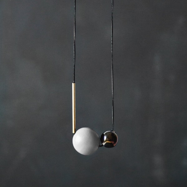 Geometric Necklace / Modern Jewelry / Grey Pearly Black Brass Necklace