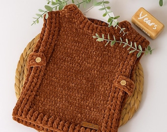 Easy Velvet Yarn Poncho Crochet Pattern for Babies | PDF & Video Tutorial, 0-12 Months