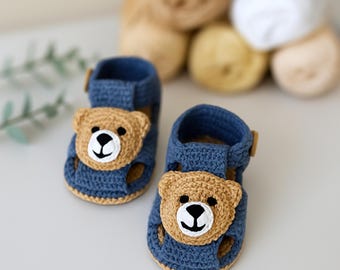 Crochet Baby Sandals Pattern with Bear Applique - Digital Download, Beginner-Friendly