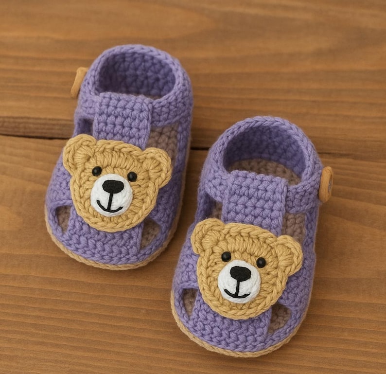 Babyschuhe Häkelanleitung mit Bär Applikation, 0-15 Meter Bild 6