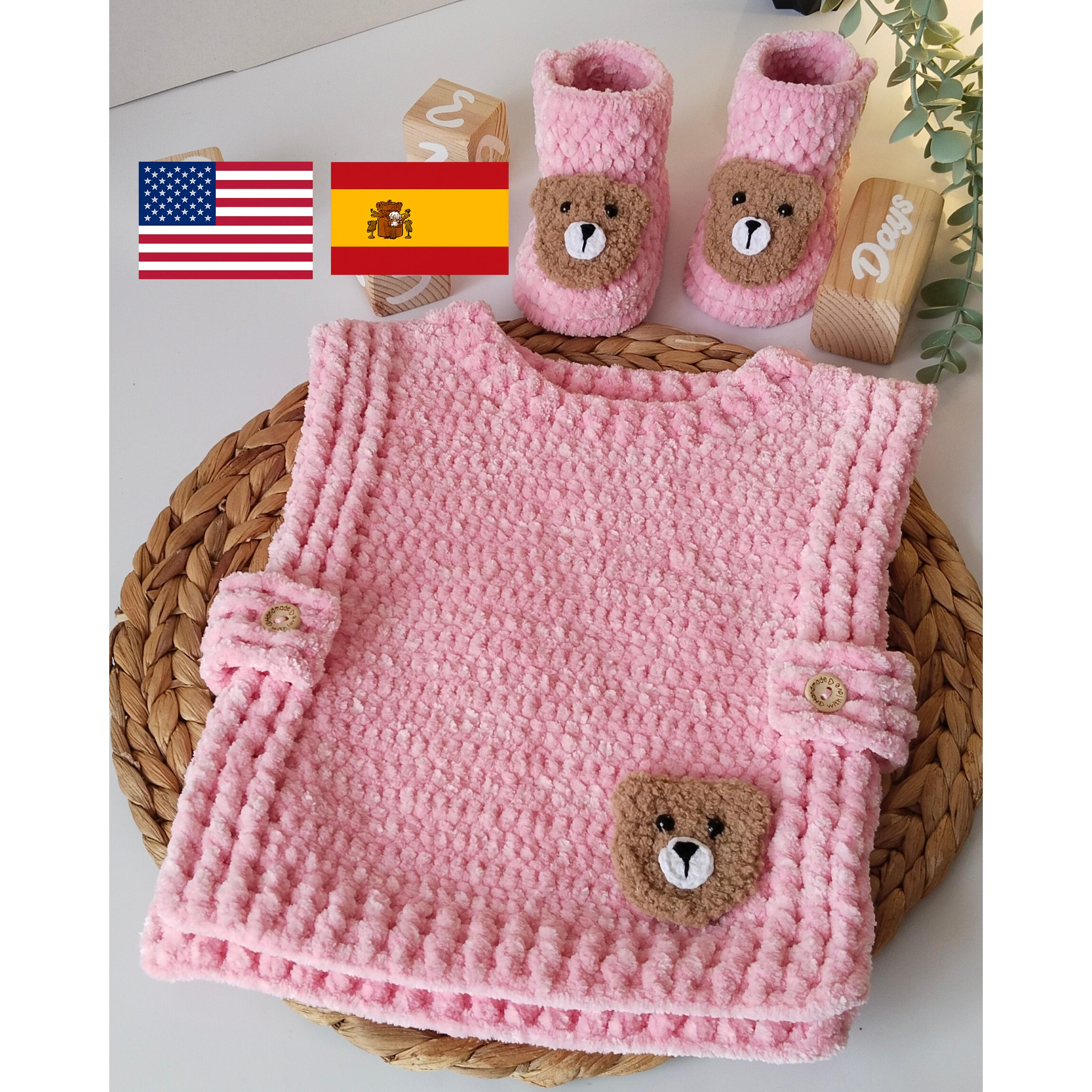 Crochet Pattern Baby Vest Booties Set With Bear Appliqué, Video 