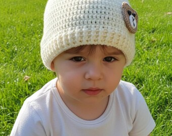 Haakpatroon babymutsje: 7 maten, berenapplicatie (pdf-patroon)