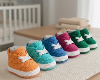 Haakpatroon babysneakers - handgemaakte uniseks slofjes, schoenen 3-6 meter pdf en videotutorial