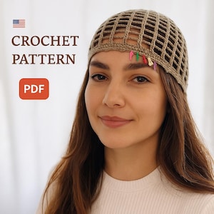 Modèle de filet à cheveux en maille au crochet bohème - chapeau de plage léger, accessoire de festival - cache-tête au crochet unisexe - téléchargement immédiat au format PDF
