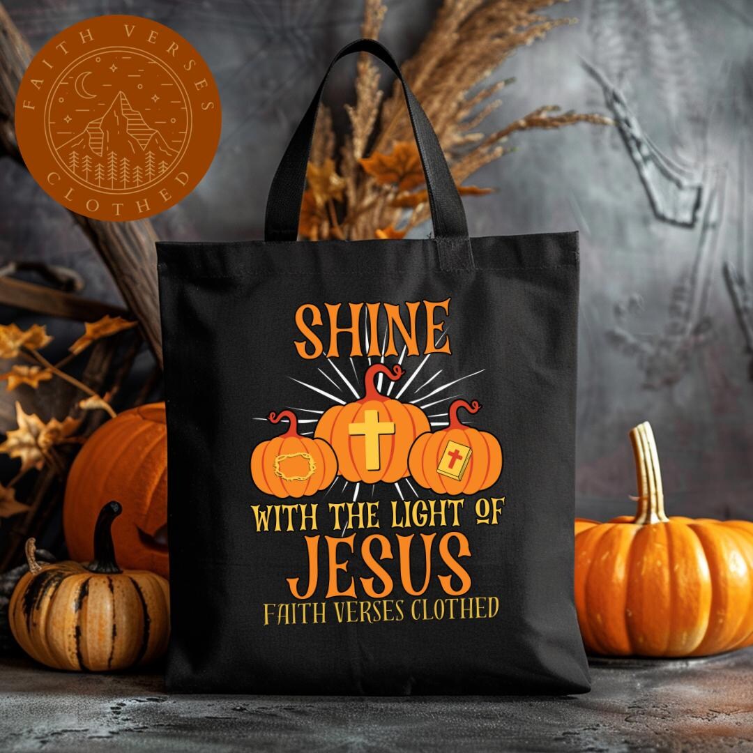 Shine With the Light of Jesus, Christian Halloween Cotton Canvas Tote ...