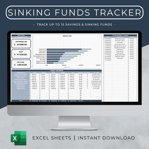 Sinking Funds Tracker Spreadsheet for Excel Sheets, Savings Tracker Dashboard, Finance Planner, Sinking Funds Worksheet, Personal Finance