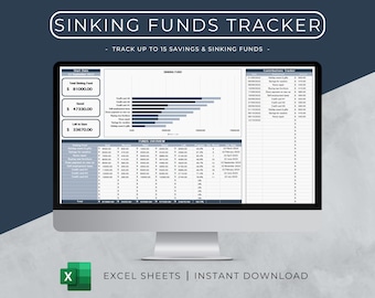 Sinking Funds Tracker Spreadsheet for Excel Sheets, Savings Tracker Dashboard, Finance Planner, Sinking Funds Worksheet, Personal Finance