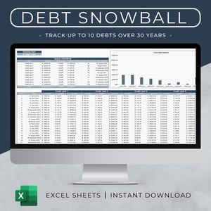 Hoja de cálculo de Excel de bola de nieve de deuda, rastreador de pago de deuda, calculadora de bola de nieve de deuda, rastreador de pago de deuda de vivienda, pago de préstamo estudiantil