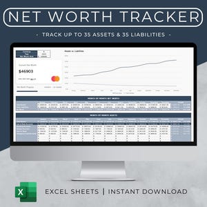 Nettowaarde-tracker-spreadsheet voor Excel-bladen, dashboard nettowaardecalculator, sjabloon activa en passiva, persoonlijke financiële planner