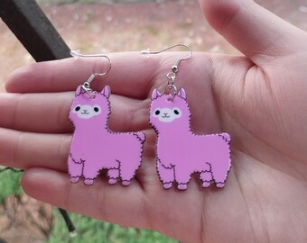 Pink Alpaca Dangle Earrings | Handmade