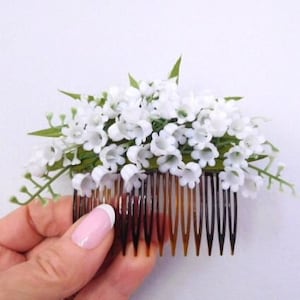 Lily of the Valley hair comb, artificial flowers, 3 inches W 7cm and 2 1/2 inches in length 5cm