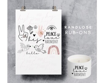 Rub-ons rimless hej Boho Love peace | Gratitude hello| Rubon Sticker good vibes | Harmony Rainbow Boho | A5 | *Peace* | hey unique