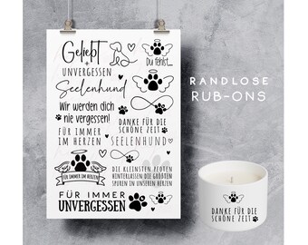 Rub-on Sticker | Borderless Rub-on | Dog Mourning Memorial Light Saying | Sheet A5 | Rub-on Transfer e.g. for Glass/Raysin | *Mourning Dog* | hej unique