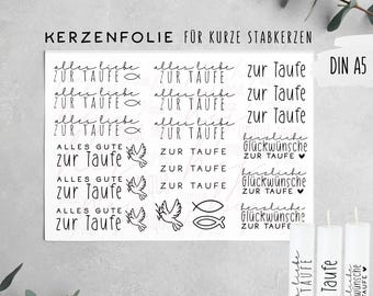 Baptism candle foil for short candles | many occasions | waterslide decal for DIY candles | faith | church | candle tattoos | design your own candles | A4 | A5