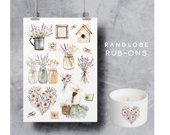 Rub-on sticker, spring flowers, vintage | Borderless rub-on | Lavender | Rub-on transfer, e.g., for glass/rayon/wood | *Vintage Spring* | hej unique