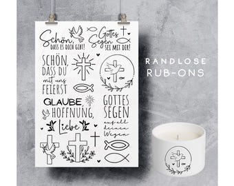 Rub-On Stickers for Faith, Baptism, Communion, Confirmation | Church Congratulations | Rub-On Stickers for Money Gifts | *Faith* | hej unique