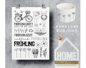 Rub-on stickers, spring flowers | Borderless rub-on | Spring flowers | Rub-on transfer, e.g., for glass/rayon/wood | *Springtime* | hej unique