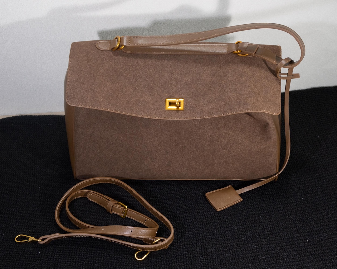 Soft Suede Handle and Crossbody Tote Shoulder Bag