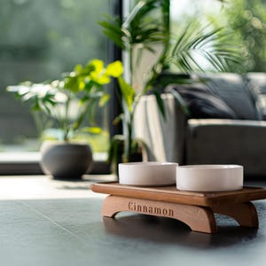 Pawfect Yorkshire Bowl Stand | Solid Beech Wood, Personalized, Engraving, Custom Sizes | Bowls Not Included