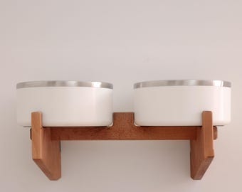 Anpassbar an die Napfgröße – Wandmontierter Hundenapf aus Holz, handgefertigt, einfache Montage und Demontage