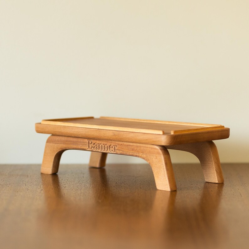 Handmade Solid Beech Wood Dog Feeder Stand With Ceramic Bowls