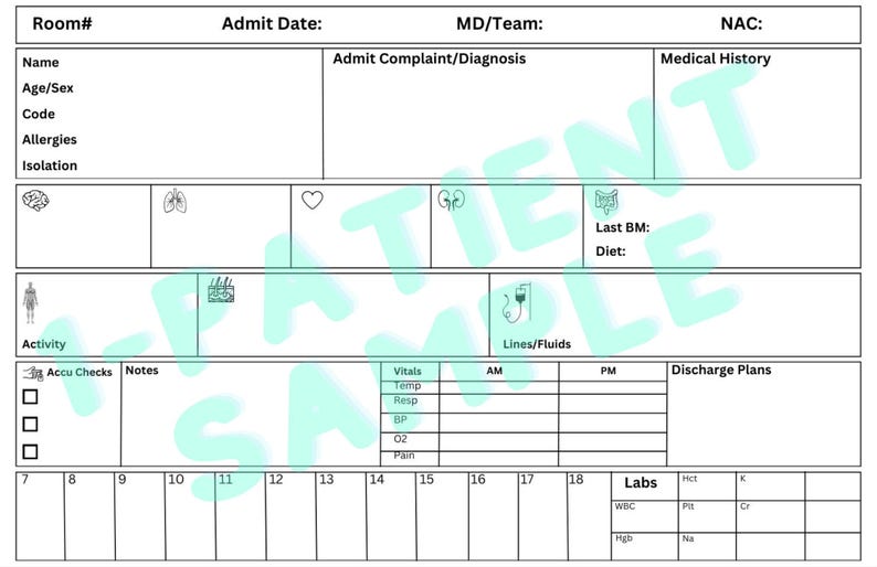 Medical Surgical RN 2-patient Report Sheet - Download and Use Now! - Etsy