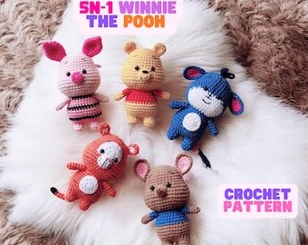 5N-1  Crochet Pattern, Animal Plushies, Amigurumi Crochet Pooh, Crochet, Crochet Pattern Bundle, Crochet pooh bear
