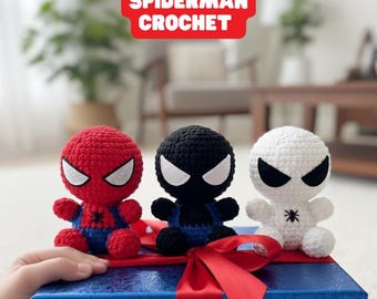 Patrón de crochet para amigurumi de Spiderman: muñeco de peluche de superhéroe (PDF)