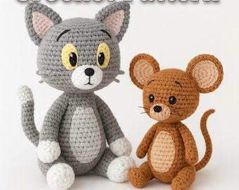 Cat and Mouse Crochet Pattern: Cartoon Amigurumi Plushie (PDF Pattern)