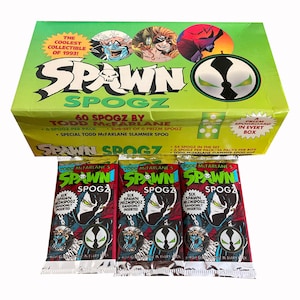 3 packs of Todd McFarlane&#39;s Spawn Spogz pog packs. 6 pogs per pack. Randomly inserted slammers and prizm pogs. Eclipse 1993.