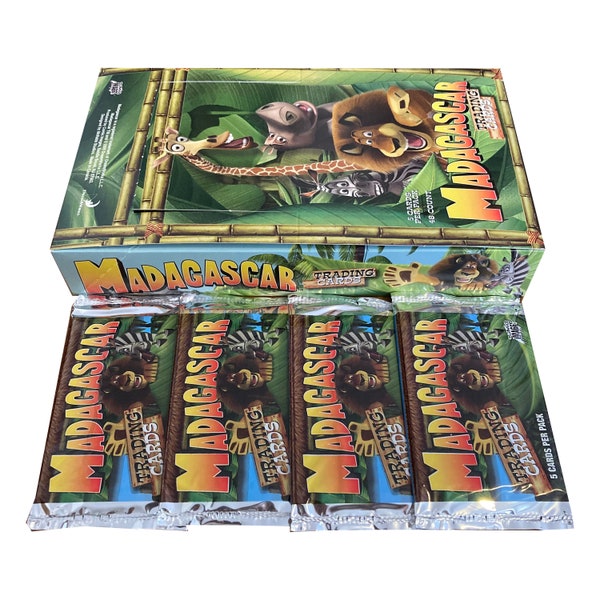 4 packs of Madagascar vintage trading cards. 5 cards per pack. Released by Dream Works and Comic Images. Collect them all!