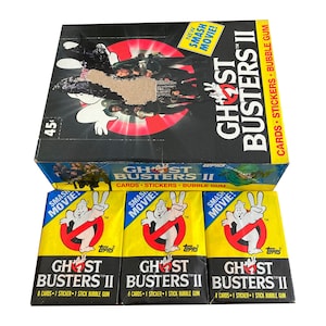 3 Packungen Ghostbusters 2 Vintage Sammelkarten. 8 Karten und 1 Sticker/Packung. Topps 1989. Es gibt etwas Seltsames in deiner Nähe...