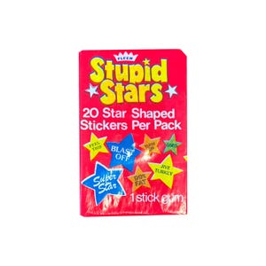 Rare Stupid Stars vintage sealed wax pack. 20 star shaped stickers per pack. Released by Fleer in 1976. Nice addition to any collection!