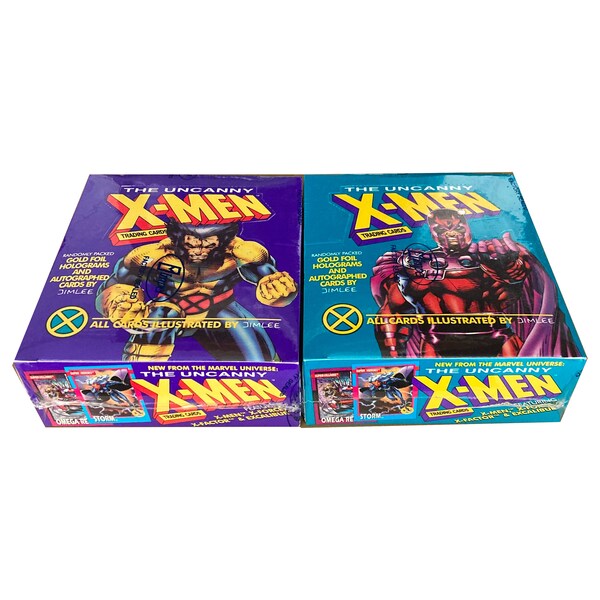 Factory sealed box of The Uncanny X-Men. You choose box style. All cards illustrated by Jim Lee. Randomly inserted holograms. Impel 1992.