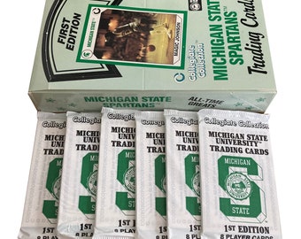 6 packs of Michigan State Spartans "All-Time Greats" vintage trading cards. First Edition. 8 cards per pack. Collegiate Collection 1990.