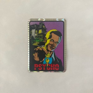 autocollant d'horreur de prisme de distributeur automatique vintage. Psycho. Même taille qu'une carte à collectionner standard. Objet de collection d'horreur très rare.