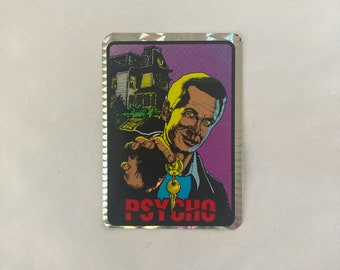 Vintage vending machine prism horror sticker. Psycho. Same size as a standard trading card. Very rare horror collectible.