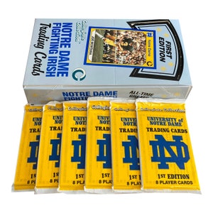 6 pakjes Notre Dame Fighting Ierse vintage ruilkaarten. 1e editie. 8 kaarten per pak. Joe Montana en meer! Collegiale collectie 1998.
