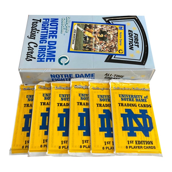 6 packs of Notre Dame Fighting Irish vintage trading cards. 1st Edition. 8 cards per pack. Joe Montana and more! Collegiate Collection 1998.