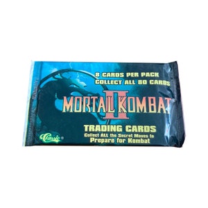 1 pack of Mortal Kombat II vintage trading cards by Classic Games and Midway. 1994. 8 cards per pack. Collect all 80! Very hard to find!