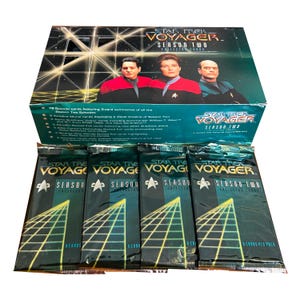 4 pacotes de cartas colecionáveis vintage Star Trek Voyager Temporada 2. 8 cartas por pacote. Colecione todas! Skybox 1996.