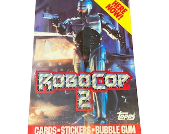 Robocop 2 vintage trading card box topper promo poster. Measures 10" x 14' when unfolded. Rare 1990s ephemera. Topps 1990.