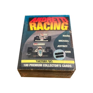 Andretti Racing 1956-1991 werkseitig versiegeltes Set mit 100 Vintage Sammelkarten. Michael, Mario, jeffrey & John Andretti. Sammel-A-Karte 1992.