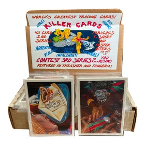 2 Packungen mit Killer Cards Serie 2. Gore! Kranker Humor! Abenteuer! Gewalt! Besser als Aufspießen! Erschienen 1988 und sehr selten!
