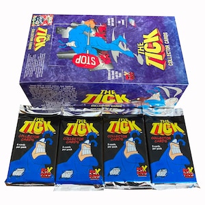 『The Tick』ヴィンテージコレクターカード4パック。1パック8枚入り。全72枚集めよう！ コミックイメージ 1996年。Fox Kids Network