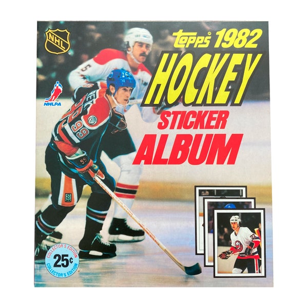 1982 Topps Hockey unused sticker album in excellent condition. No stickers included, unused album only! Wayne Gretzky on cover. Topps 1982.